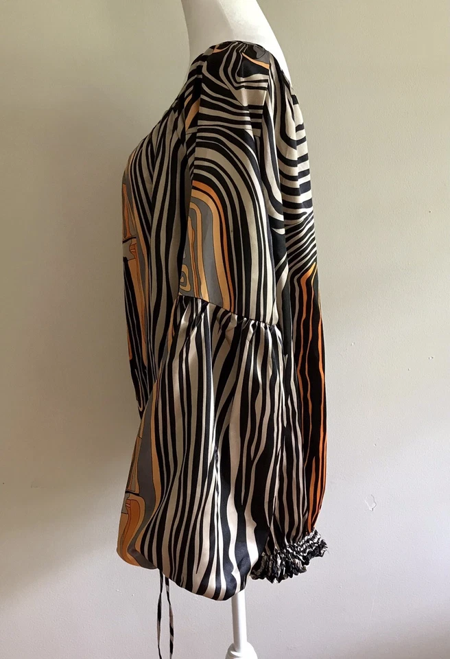 Kaelyn Max Satin Swirl Top Balloon Sleeves Abstract Artsy Women’s Plus Sz 2X - Image 4 of 4