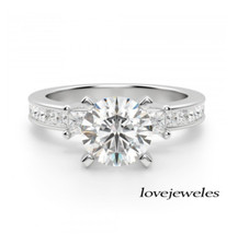 2.95CT Round Cut Real Moissanite Women Engagement Wedding Ring 14K White Gold FN