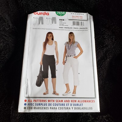 Burda 7656 Capri Cropped Pants Pattern Womans Size 8 - 20 UNCUT