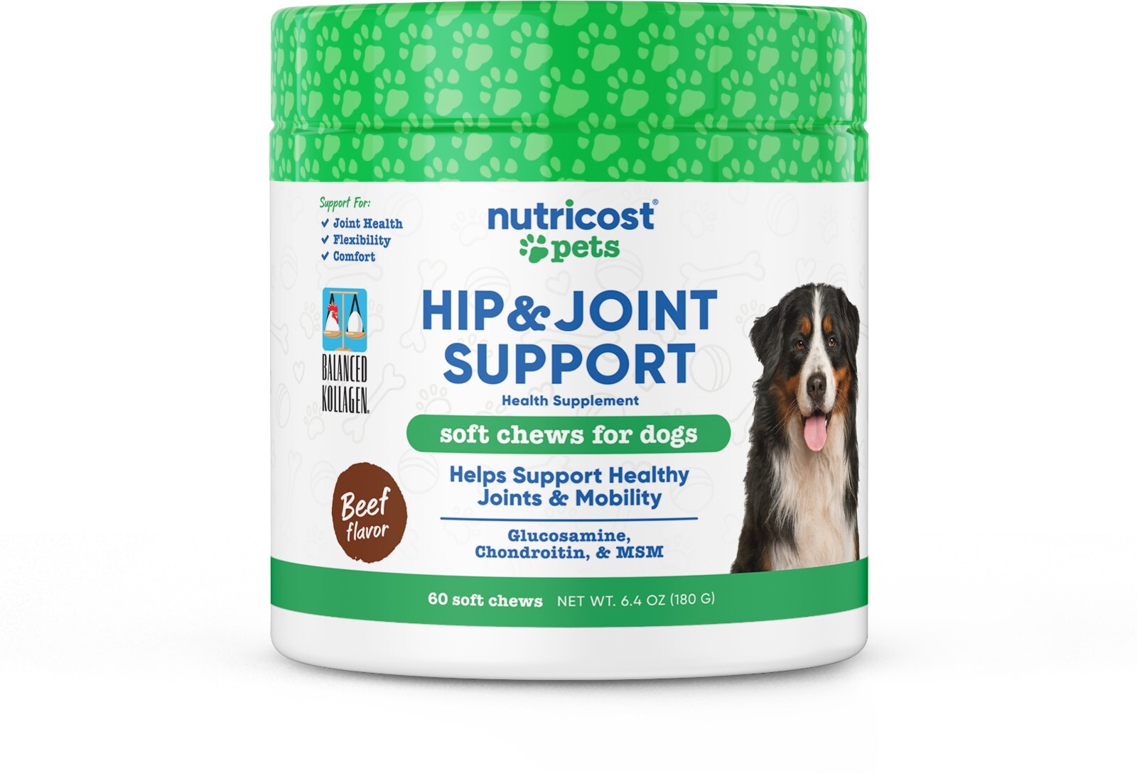 Мягкие жевательные резинки для поддержки тазобедренного сустава Nutricost Pets для собак (со вкусом говядины)