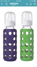 2 pack LifeFactory 9 oz. Baby Bottle with 2 colored flat cap