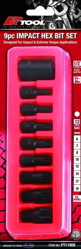9pc Impact Hex Bit Socket Set 1/2" Drive Hexagon Allen key H6 7 8 10 12 14 17 19 - Picture 2 of 3