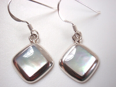 Mother of Pearl 925 Sterling Silver Dangle Square Earrings