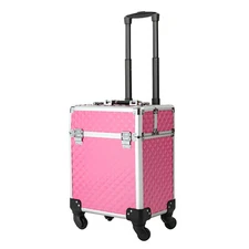 Professional Makeup Train Case Rolling Cosmetology Case Aluminum Beauty Travel