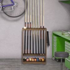 Brown Wood Cue Rack Billiards Accessories Storage Rack, Ball Shelf Triangle Hook