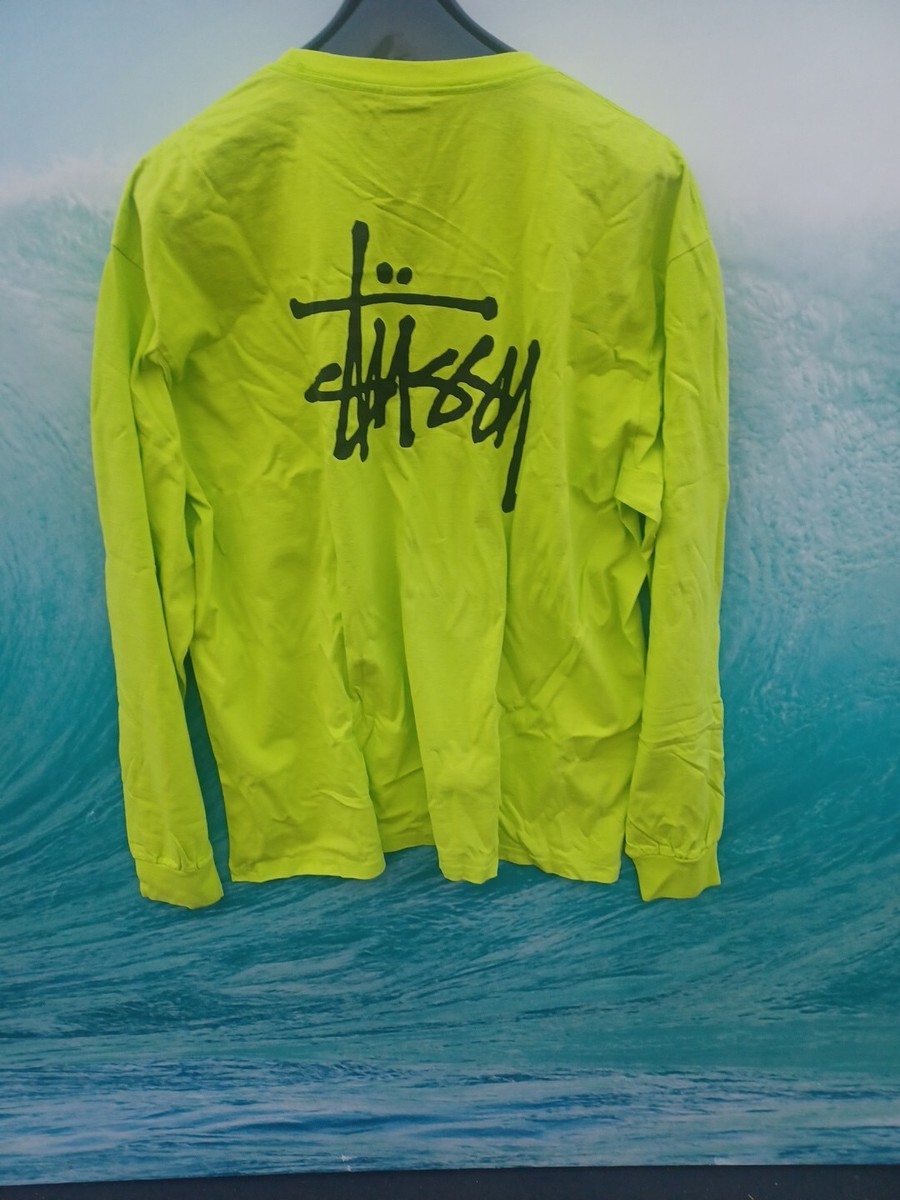 stussy yellow green long tee USA製 Stussy NWT Mens Neon Long Sleeve Basic Logo Green XXL #0328