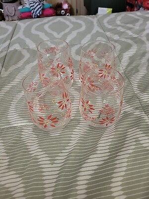 Temp-tations Set of 4 Stemless Red Floral Wine Glasses