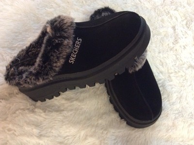 skechers faux fur slippers