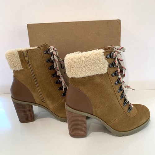 Crevo Joan Combat Boots Suede Faux Fur Heel Booties Tan Size 9 NEW - Picture 6 of 8