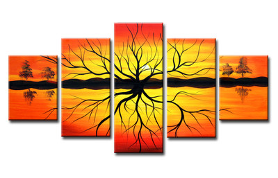 Tableau Déco Moderne Abstrait – 5 Parties, Toile 160x80 Cm – Contemporain