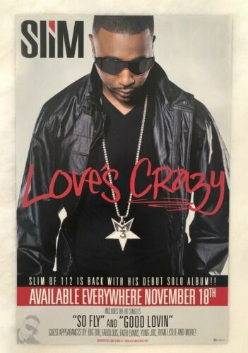 SLIM Album LOVE'S CRAZY Promotional POSTER 2-Sided Michael Baker Hip Hop - Afbeelding 1 van 2