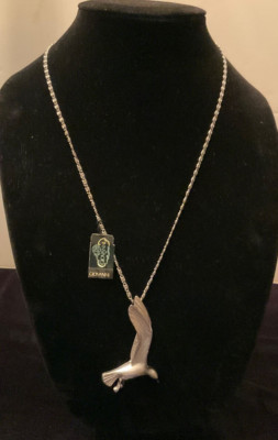 Vintage Giovanni Silvertone Seagull Necklace. 23 inch. New Old Stock A10