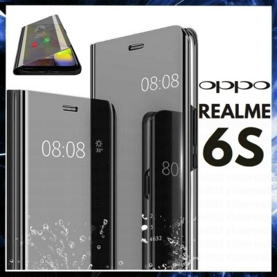 FLIP COVER FOR OPPO REALME 6S BLACK MIRROR BOOK CASE CLEAR VIEW 360°