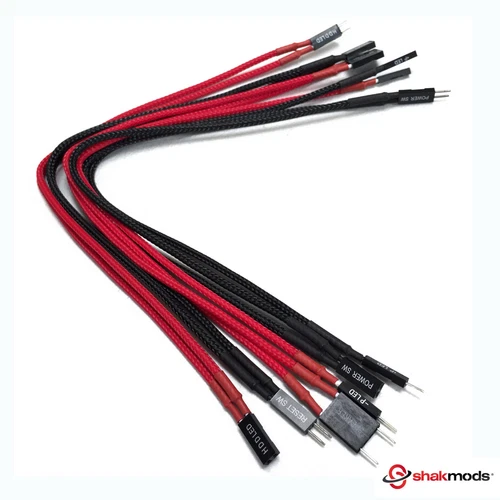 Shakmods Front Panel Black Red Sleeved Power Reset HDD LED Extension Cable 30cm