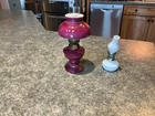 Both Miniature Oil Lamp Victorian Cranberry 7.5" Grandmacore + Milk Glass Lamp