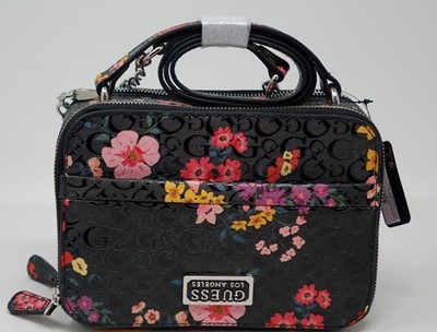 NEW ( flaw ) GUESS Floral Print Logo Embossed Crossbody Pnone Bag Purse Handbag