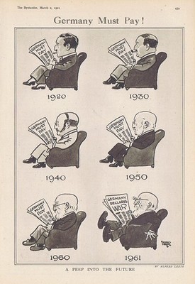 DEUTSCHLAND MUSS ZAHLEN (Kriegserklärung) Kriegsreparationen - antiker Comic Druck 1921