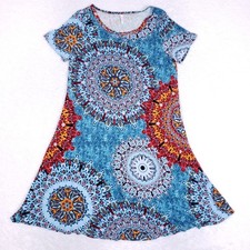 Popyoung Mandala Dress A Line Boho Chic Medium Blue Retro Artcore Style