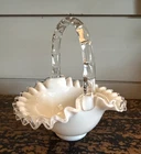 Vintage Fenton Silver Crest Glass Ruffled Basket