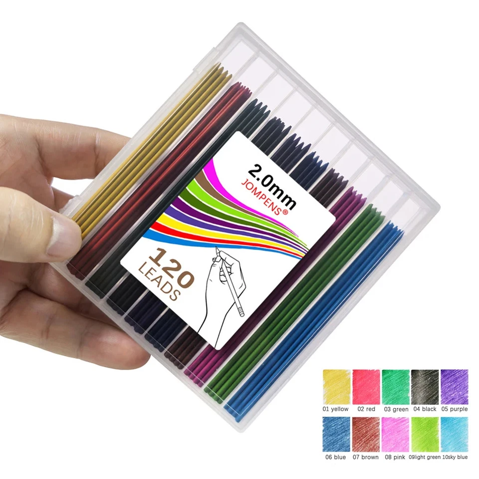 120 Piezas Lápiz Mecánico Plomo 2B 2.0mm 10 Colores Juego de Recarga Escritura Dibujo Caja Foto 4 de 4