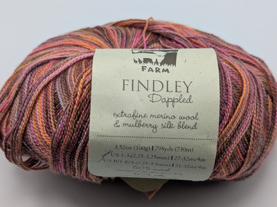 1 BALL JUNIPER MOON FARM FINDLEY DAPPLED WOOL/SILK LACE WT YARN PINK & ORANGE