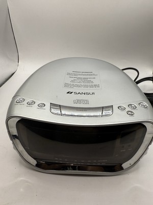 Sansui Radio AM/FM Compact Disc Player Alarm Clock Silver Tested Working READ