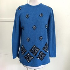 Vintage Blue Silk Angora Blend Beaded Sweater Women  s Medium Soft Karen Scott