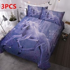 3PCS Soft Microfiber Duvet Cover Set Twin Purple Unicorn Bedding Set for Bedroom