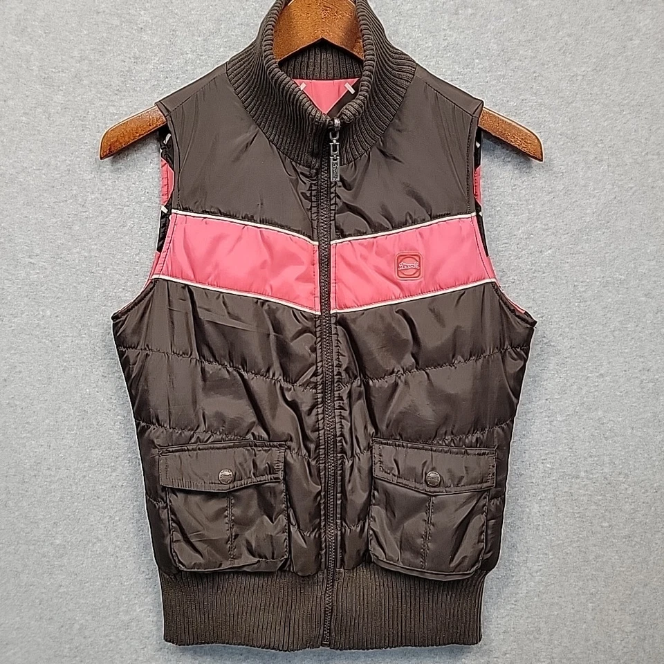 Chaleco acolchado aislante reversible LE TIGRE talla M rosa chocolate Argyle retro años 80  Foto 2 de 4