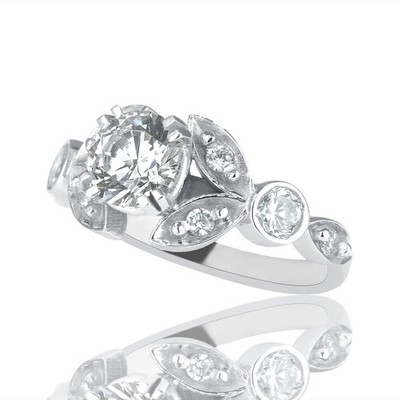 3 1/2 CT Moissanite Engagement Ring Round Cut D-F/VVS1 18K White Gold Size Selec
