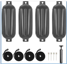 Inflatable Ribbed Fender with Center Holes Marine Boat Dock Gray Bumper 4pack