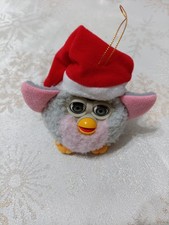 Vintage 1999 Furby Christmas Ornament, Gray W/Santa Claus Hat Hasbro