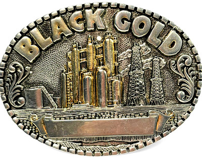 The Sunde Co. ''Black Gold'' Oil Refinery Landman Roughneck Drilling Belt Buckle