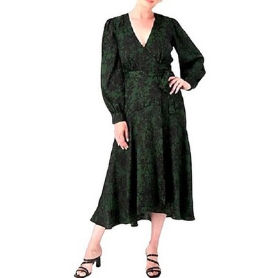 Susan Graver Occasions Printed Woven Jacquard Wrap Dress LARGE