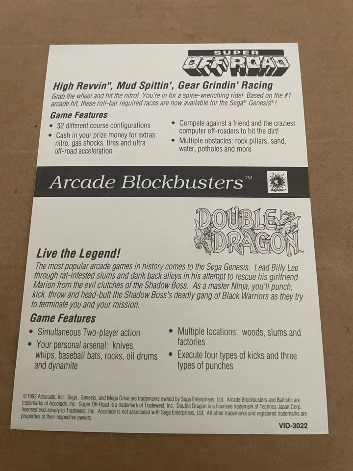 Sega Mega Drive Double Dragon & Super Off Road Post Card Fast Despatch Next Day  - Image 4 of 4