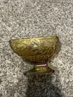 Vintage Indiana Carnival Glass Iridescent Marigold Pedestal Dish Floral Diamond