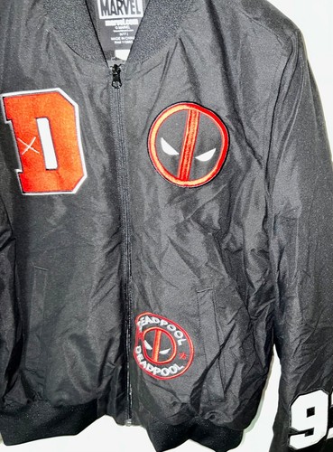 Deadpool Marvel Varsity Bomber Jacket Zipper Patches Black Men's Size L - Picture 3 of 9