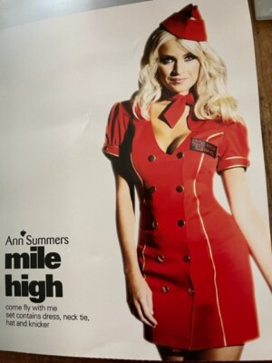 Ann Summers Mile High Red Air Hostess Outfit Gr. 16 *Retro & selten*