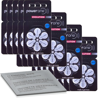 120 Power One Evolution Hearing Aid Batteries with Cleaning Cloth P675 20 x 6...