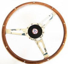 New 65-67 Mustang 9 Hole Retro Wood Steering Wheel 15 Billet Cobra Cap Emblem