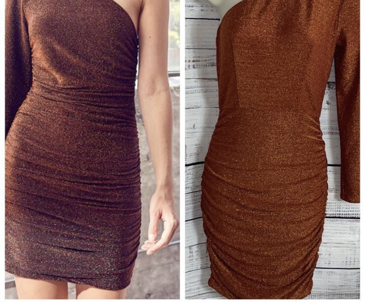 bronze metallic bodycon dress Abyss by abby Womens Small ruched Party Cocktail Metallic bronze fabric Plunge colour: black-faux-leather-2-in-1-a-line-midi-dress Swim Cover ups Womens color:Tahiti