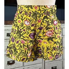 Anthropologie La Fuori Yellow Embroidered Floral Shorts XS