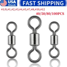 50/100pcs Rolling Barrel Swivels 20-330LB Fishing Swivel Solid Ring Lures Tackle