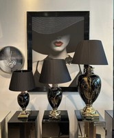 Black and Gold Marble Effect Medium Large Extra Large Table Lamp with Round Blac