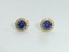 Ladies 9 Carat Gold on Sterling 925 Silver White Sapphire & Tanzanite Earrings