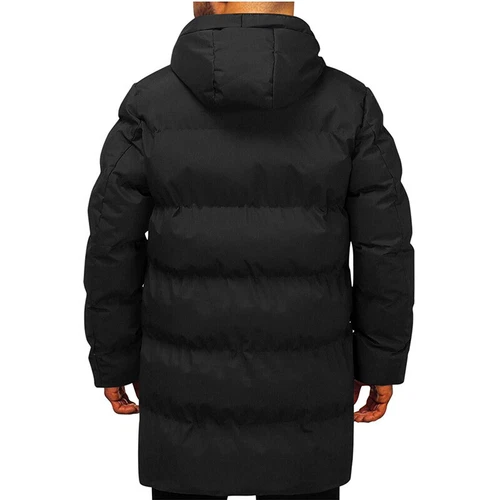 Herren langer gefütterter Mantel Kapuze dicke Luftpolsterjacke gesteppt wattiert - Bild 21 von 39