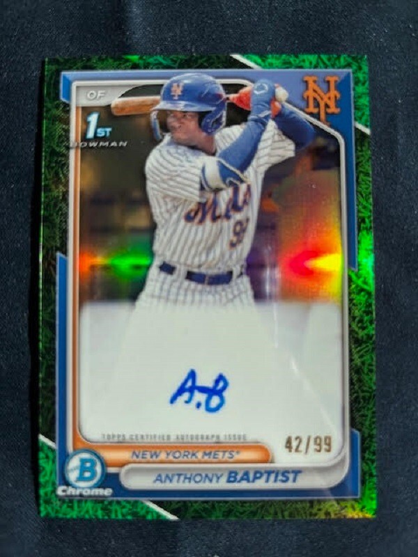 2024 Bowman Anthony Baptist Chrome Prospect Auto Grass Green Refractor 1st 42/99