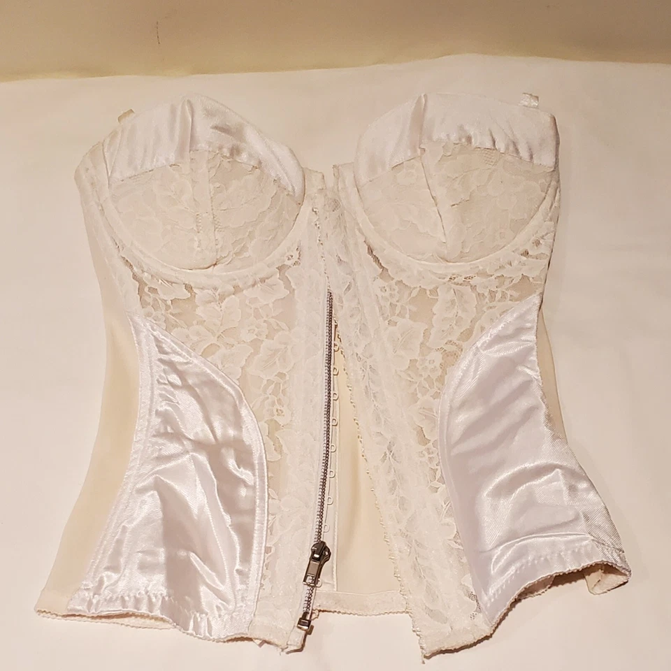 Gancho Cremallera Bustier Vintage Años 80 Blanco Encaje Jezabel 34C, con todas las correas y ganchos Foto 4 de 4
