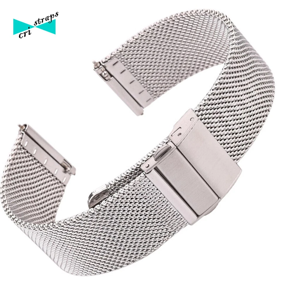 Cinturino orologio maglia milanese nero fibbia deployante acciaio 16 18 20 22 mm - Immagine 3 di 4