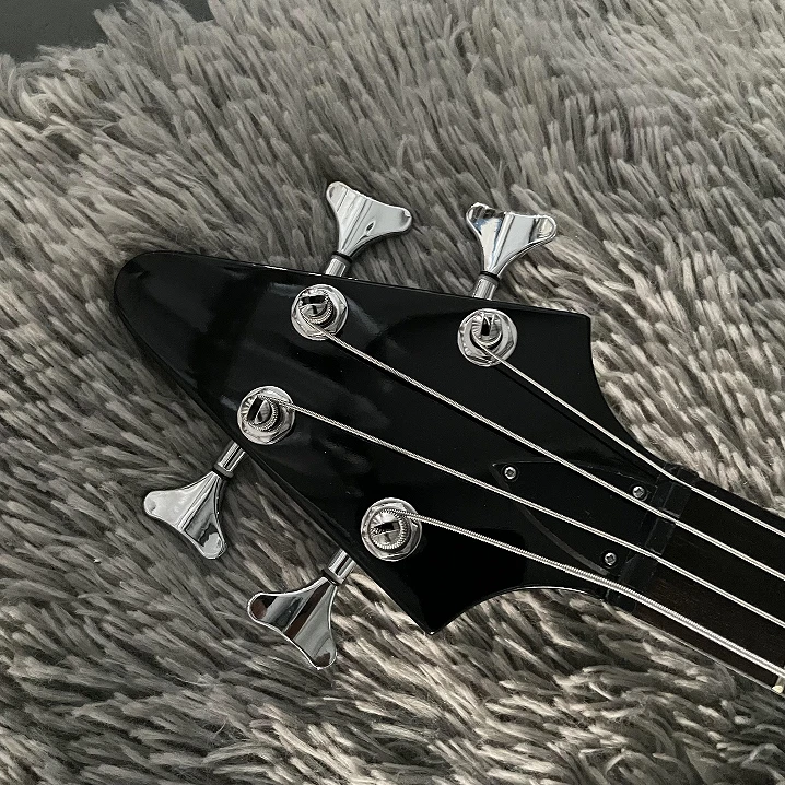 1981 4-strings Flying V Bass Guitar Black Bone Nut HH Pickups Chrome Hardware - Image 4 of 4